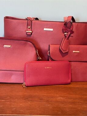 🔥🆕🔥 Elim & Paul 4-Piece Saffiano Leather Handbag Set – Rich Red